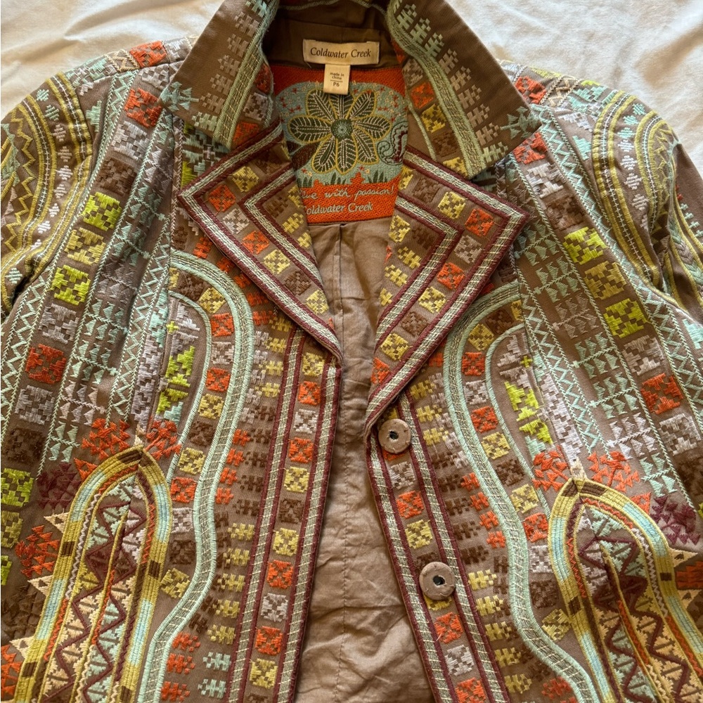 Coldwater Creek "Live With Passion" Fully Embroidered Jacket.